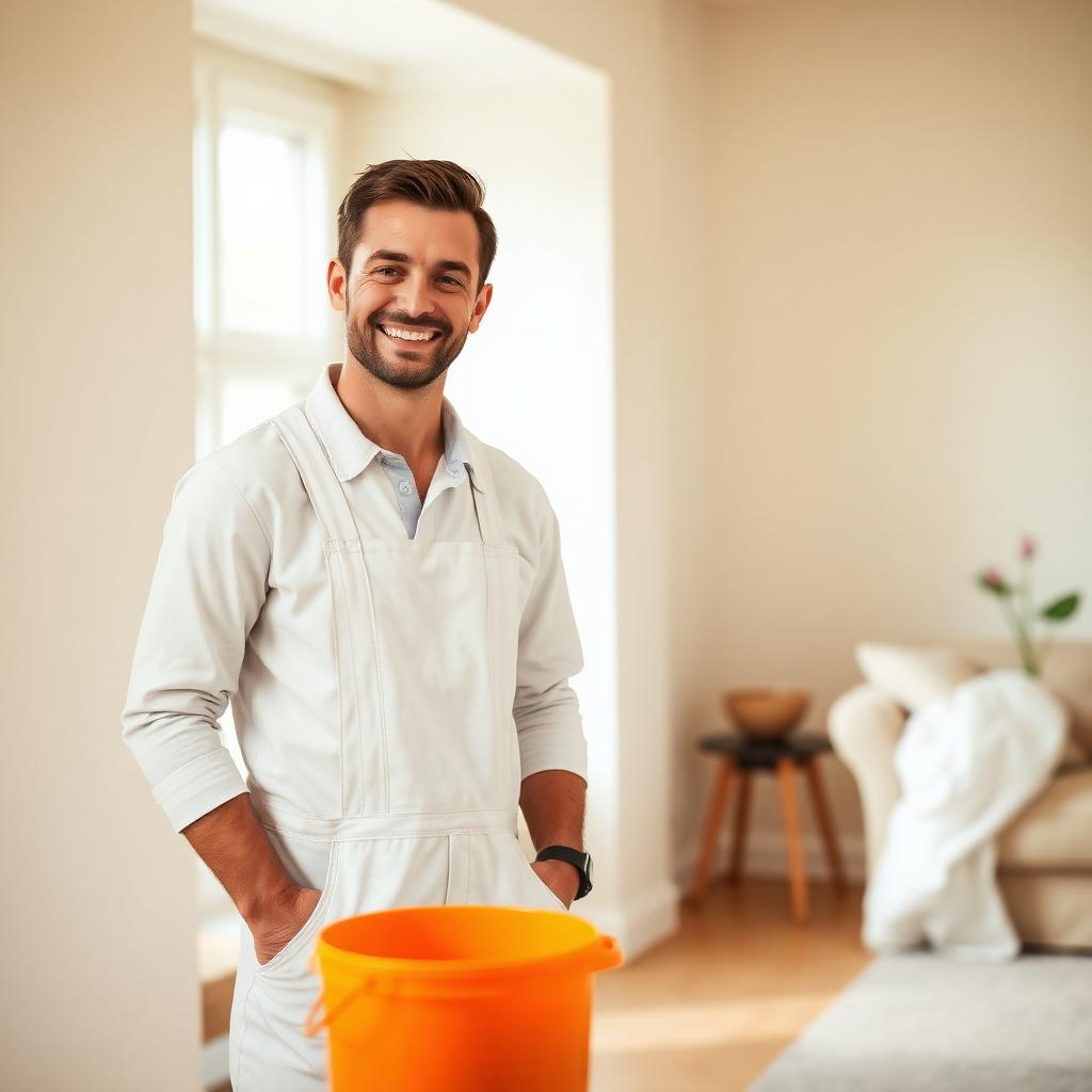 Nederlandse schilder aan het werk in een lichte woonkamer